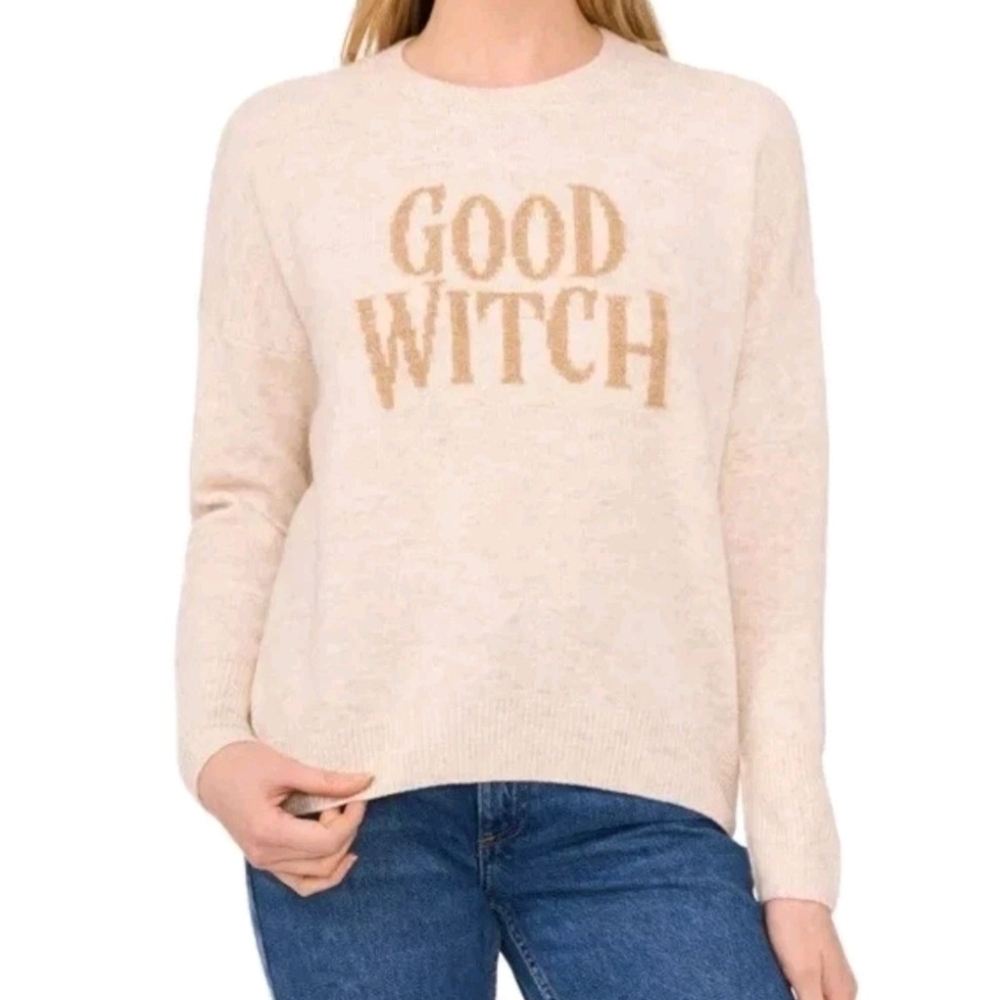 Vince Camuto Beige 'Good Witch' Crew Neck Sweater